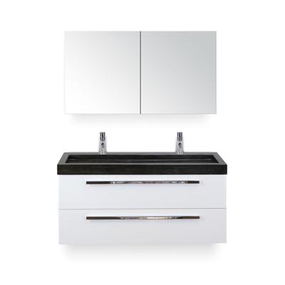 Seville Badmeubelset 120 cm - 2 laden Wit Hoogglans - Wastafel Lucca Enkel - met Spiegel - Variant 2