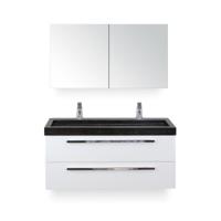 Seville Badmeubelset 120 cm - 2 laden Wit Hoogglans - Wastafel Lucca Enkel - met Spiegel - Variant 2 - thumbnail