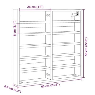Vitrinekast 60x8,5x58 cm bewerkt hout gerookt eikenkleurig