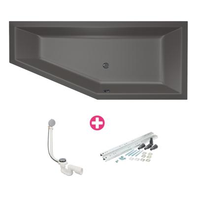 Ruimtebesparend bad Xenz Society compact | Rechts | 170x75 cm | Incl.Badafvoer | Met overloop | Acryl | Antraciet mat