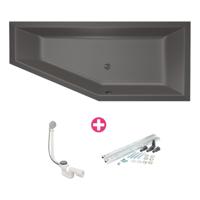 Ruimtebesparend bad Xenz Society compact | Rechts | 170x75 cm | Incl.Badafvoer | Met overloop | Acryl | Antraciet mat - thumbnail