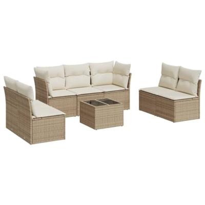 8-delige Loungeset met kussens poly rattan beige