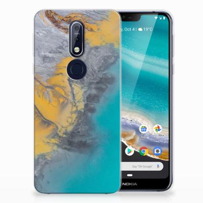 Nokia 7.1 | TPU | Siliconen hoesje | Marble Blue Gold