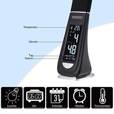 LED tafellamp - 4in1 lamp - kalender - klok - thermometer - zwart LED tafellamp - 4in1 lamp - kalender - klok - thermometer - zwart