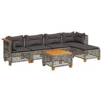 6-delige Loungeset met kussens poly rattan grijs - thumbnail