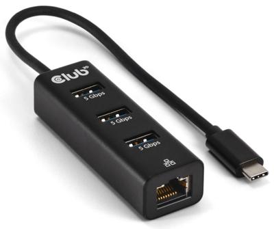 Club3D CSV-1549 USB Type-C 3.2 Gen1 naar 3-poorts USB Type-A Hub met Gigabit Ethernet