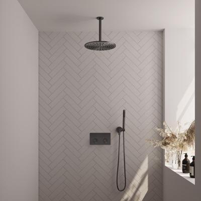 Brauer Gunmetal Carving Thermostatische Regendoucheset Inbouw - Hoofddouche 30 cm - Met Drukknoppen - Handdouche Staaf - Doucheslang - Wandaansluitbocht - Gunmetal
