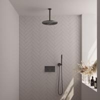 Brauer Gunmetal Carving Thermostatische Regendoucheset Inbouw - Hoofddouche 30 cm - Met Drukknoppen - Handdouche Staaf - Doucheslang - Wandaansluitbocht - Gunmetal - thumbnail