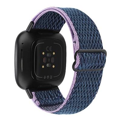 Fitbit Versa 3/4 & Sense 1/2 Nylon loop bandje - Donkerblauw met paars