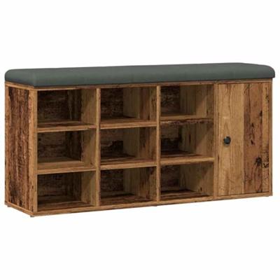 Schoenenbank 102x32x50 cm bewerkt hout oud houtkleurig Schoenenbank 102x32x50 cm bewerkt hout oud houtkleurig