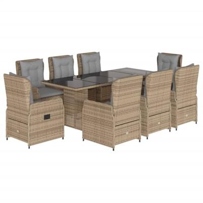 9-delige Tuinset met kussens poly rattan beige