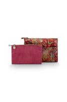 Pip Studio Pip Studio Caryn Cosmetic Bag Combi Querida Velvet Red 26x7.5x18cm/22x1x13cm - thumbnail