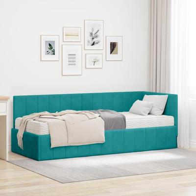 Hoekbedframe met matras Turquoise 80 x 200 cm Fluweel