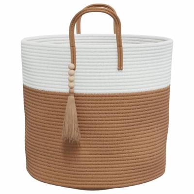 Opbergmand 40x35 cm katoen bruin en wit - thumbnail