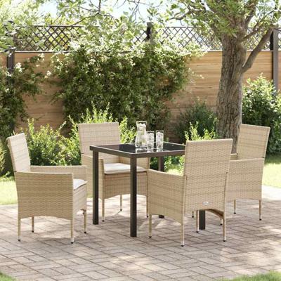 5-Delige Tuinset Met Kussens Beige Poly Rattan