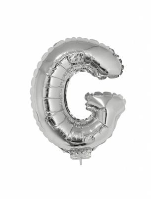 Folieballon zilver letter &apos;G&apos; met rietje