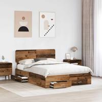 Bedframe met hoofdeinde Oudhout 140 x 190 cm Bewerkt hout - thumbnail