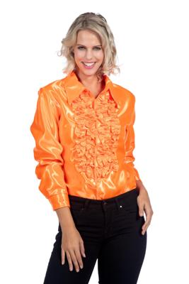 Ruchesblouse satijn oranje Kevin