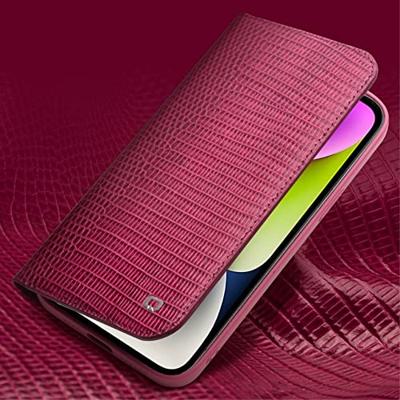 Qialino - iPhone 14 Plus - Leren bookcase hoes - Croco Roze Qialino - iPhone 14 Plus - Leren bookcase hoes - Croco Roze