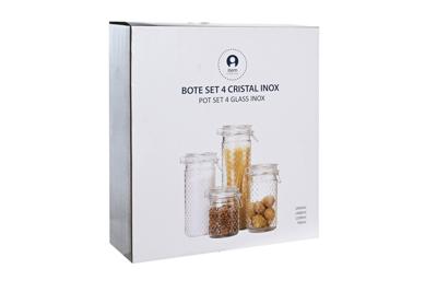 Set van 4 Potjes DKD Home Decor Kristal Transparant Roestvrij staal 10 x 10 x 33 cm Set van 4 Potjes DKD Home Decor Kristal Transparant Roestvrij staal 10 x 10 x 33 cm