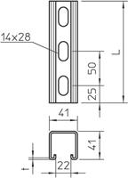 OBO Bettermann 1122500 Profielrail (l x b x h) 300 x 41 x 41 mm Metaal 1 stuk(s) - thumbnail