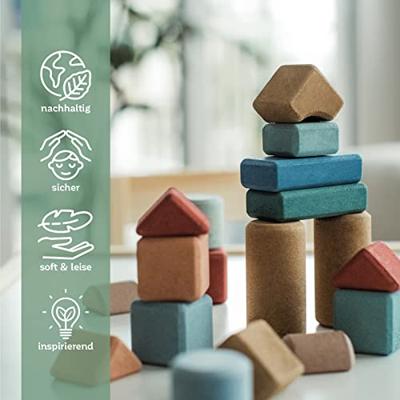 Doos met houten bouwstenen 40 stuks - KORKO meerkleurig