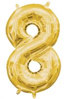 Amscan Folie ballon cijfer 8 goudkleurig 22 cm x 35 cm | 40 stuks - thumbnail