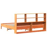 Bed met boekenkast zonder matras grenenhout wasbruin 200x200 cm - thumbnail