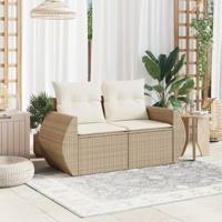 Tuinbank 2-zits met kussens poly rattan beige - thumbnail