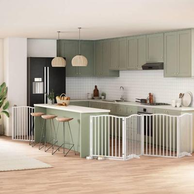 Hondenhek inklapbaar met deur 6 panelen 480 cm populierhout wit