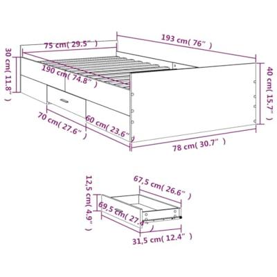 Bedframe met lades bewerkt hout zwart 75x190 cm
