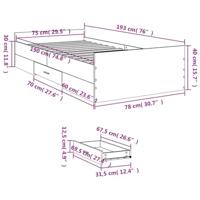 Bedframe met lades bewerkt hout zwart 75x190 cm - thumbnail