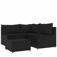 4-delige Loungeset met kussens poly rattan zwart - thumbnail