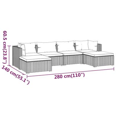 6-delige Loungeset met kussens poly rattan zwart - thumbnail