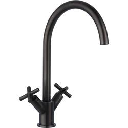 Job Accross keukenmengkraan tweegreeps met draaibare uitloop incl. aansluitslangen en filterstopkranen brushed black