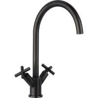 Job Accross keukenmengkraan tweegreeps met draaibare uitloop incl. aansluitslangen en filterstopkranen brushed black - thumbnail