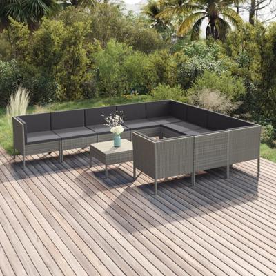 11-delige Loungeset met kussens poly rattan grijs