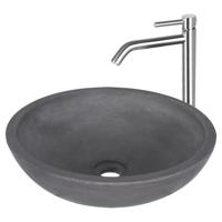 Waskomset Differnz Ravano Beton 40x12 cm Antraciet met Hoge Wastafelkraan Mat Chroom Differnz - thumbnail