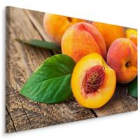 Schilderij - Perziken op hout, super scherpe print, wanddecoratie - thumbnail