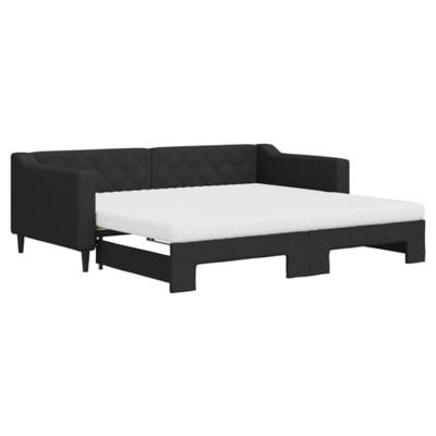 Slaapbank met onderschuifbed en matrassen 90x190 cm stof zwart