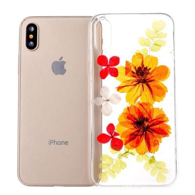 Voor iPhone X Epoxy druipend ingedrukt echte gedroogde bloem zachte transparante beschermhoes