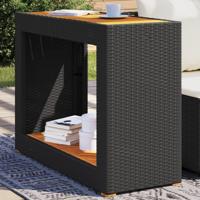 Tuinbijzettafel met houten blad 100x40x75 cm poly rattan zwart - thumbnail