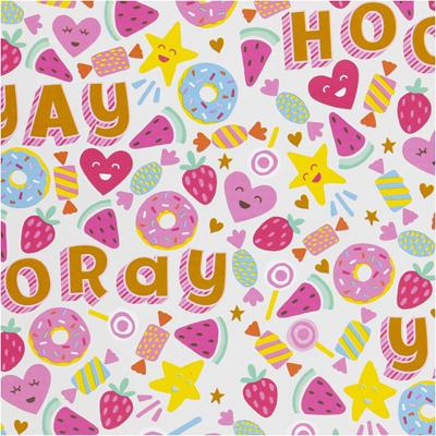 Creativ Company Inpakpapier, snoep, fruit en donuts, b: 50 cm, 80 gr, licht turquoise, 100 m/ 1 rol