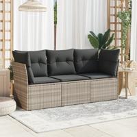 3-delige Loungeset met kussens poly rattan lichtgrijs - thumbnail