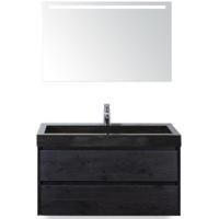 Dante Badmeubelset 100 cm - Black Oak - Wastafel Hardsteen Wit Lucca met Sence Spiegel - thumbnail