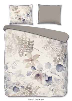 Descanso Dekbedovertrek "bladeren" - Zand - (240x200/220 cm) - Biologisch Katoen satijn