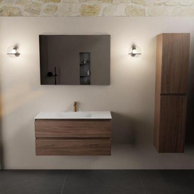 Mondiaz Aivy badmeubelset - 100x45x50cm - 1 kraangat - 1 wasbak talc Solid surface - Midden - 2 lades - Zonder spiegel - Melamine Mocha AIVY80052
