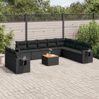 11-delige Loungeset met kussens poly rattan zwart - thumbnail