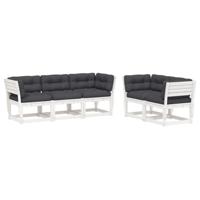 5-delige Loungeset met kussens massief grenenhout wit - thumbnail