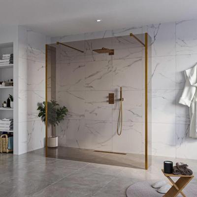 Fortifura Galeria Vrijstaande Inloopdouche - 180x200cm - Rookglas - antikalk - 8mm veiligheidsglas - 2 zijwanden 40cm - wandsteunen en hoekprofielen - Geborsteld koper PVD (Koper) SW927772 2x/SW797943/SW797934 2x/SW876703 2x